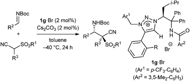 Graphical abstract: Catalytic asymmetric Mannich-type reactions of α-cyano α-sulfonyl carbanions
