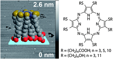 Graphical abstract: Face- and edge-on orientations of octa-acid and -alcohol substituted tetraazaporphyrins in Langmuir and Langmuir–Blodgett monolayers