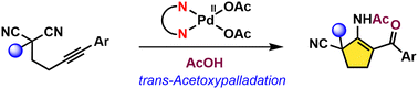 Graphical abstract: Pd(ii)-catalyzed cyclization of alkyne-tethered malononitriles via nitrile insertion