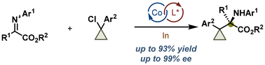 Graphical abstract: Cobalt-catalyzed enantioselective reductive addition of ketimine with cyclopropyl chloride to construct chiral amino esters bearing cyclopropyl fragments