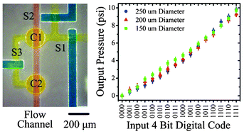 Graphical abstract: Microfluidic serial digital to analog pressure converter for arbitrary pressure generation and contamination-free flow control