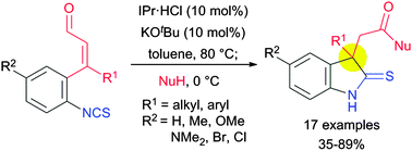 Graphical abstract: Synthesis of 3,3-disubstituted indoline-2-thiones catalysed by an N-heterocyclic carbene