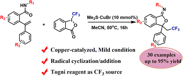 Graphical abstract: A facile synthesis of CF3-containing iminoisobenzofurans via copper-catalyzed oxygen trifluoromethylation–cyclization of o-vinyl-N-alkylamide