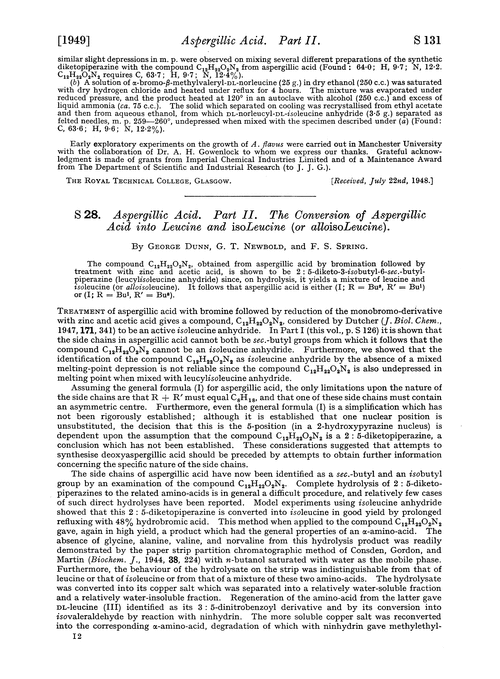 S 28. Aspergillic acid. Part II. The conversion of aspergillic acid into leucine and isoleucine (or alloisoleucine)