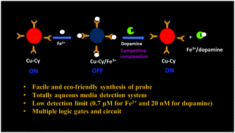 Graphical abstract: The exploration of novel fluorescent copper–cysteamine nanosheets for sequential detection of Fe3+ and dopamine and fabrication of molecular logic circuits