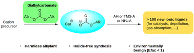 Graphical abstract: The dialkylcarbonate route to ionic liquids: purer, safer, greener?