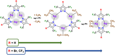 Graphical abstract: In situ studies of reversible solid–gas reactions of ethylene responsive silver pyrazolates