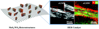 Graphical abstract: Vertically oriented MoS2/WS2 heterostructures on reduced graphene oxide sheets as electrocatalysts for hydrogen evolution reaction