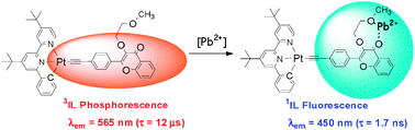 Graphical abstract: Cyclometallated platinum(ii) complexes incorporating ethynyl–flavone ligands: switching between triplet and singlet emission induced by selective binding of Pb2+ ions