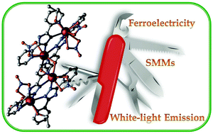 Graphical abstract: A zigzag DyIII4 cluster exhibiting single-molecule magnet, ferroelectric and white-light emitting properties