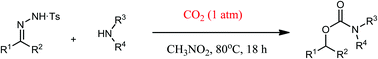 Graphical abstract: Synthesis of carbamates from amines and N-tosylhydrazones under atmospheric pressure of carbon dioxide without an external base