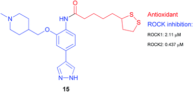 Graphical abstract: Discovery of lipoic acid-4-phenyl-1H-pyrazole hybrids as novel bifunctional ROCK inhibitors with antioxidant activity