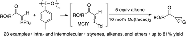 Graphical abstract: Cyclopropanation of alkenes with metallocarbenes generated from monocarbonyl iodonium ylides