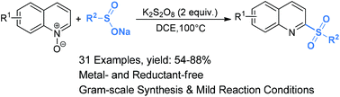 Graphical abstract: Metal-free deoxygenative sulfonylation of quinoline N-oxides with sodium sulfinates via a dual radical coupling process