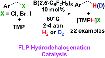 Graphical abstract: Frustrated Lewis pair catalyzed hydrodehalogenation of benzyl-halides