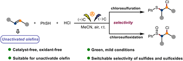 Graphical abstract: Difunctionalization of unactivated olefins via selective electrochemical chlorosulfuration or chlorosulfoxidation