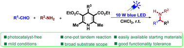 Graphical abstract: Photo-driven metal-free multicomponent reaction between aldehydes, anilines and 4-substituted-DHPs for the synthesis of secondary amines