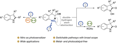 Graphical abstract: A switchable redox annulation of 2-nitroarylethanols affording N-heterocycles: photoexcited nitro as a multifunctional handle