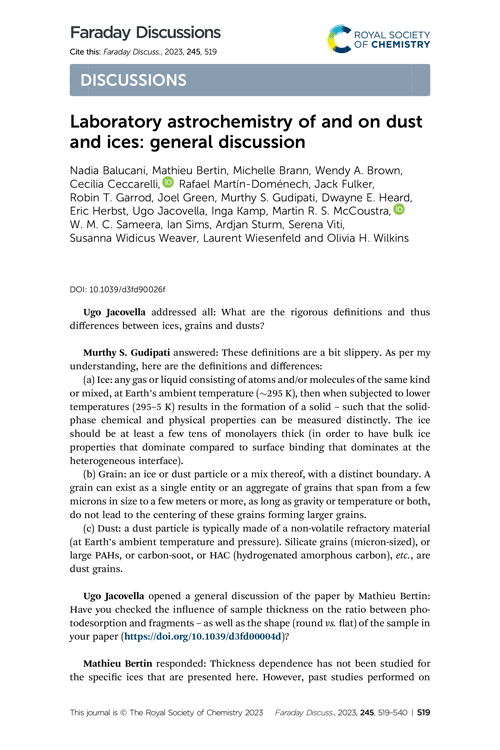 Laboratory astrochemistry of and on dust and ices: general discussion