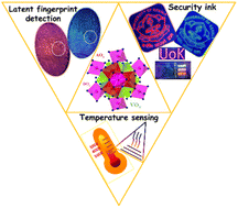 Graphical abstract: Delving into the multifunctionality of Sr2NaMg2V3O12via RE3+ substitution for dual-mode temperature sensing, latent fingerprint detection and security inks