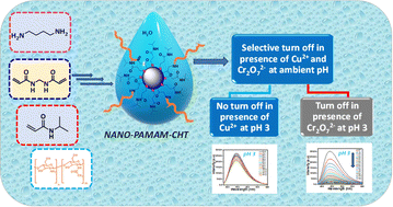 Graphical abstract: Stimuli-directed selective detection of Cu2+ and Cr2O72− ions using a pH-responsive chitosan-poly(aminoamide) fluorescent microgel in aqueous media