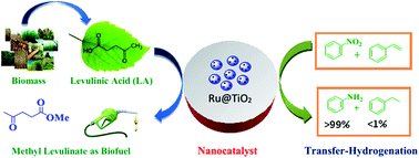 Graphical abstract: Ruthenium nanoparticles supported over mesoporous TiO2 as an efficient bifunctional nanocatalyst for esterification of biomass-derived levulinic acid and transfer-hydrogenation reactions