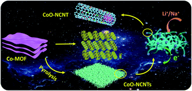 Graphical abstract: MOF derived CoO-NCNTs two-dimensional networks for durable lithium and sodium storage