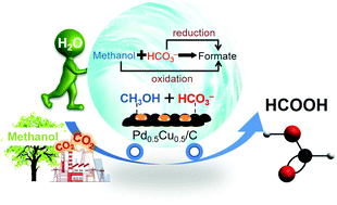 Graphical abstract: Molecular H2O promoted catalytic bicarbonate reduction with methanol into formate over Pd0.5Cu0.5/C under mild hydrothermal conditions