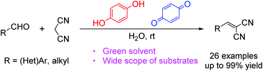 Graphical abstract: Hydroquinone and benzoquinone-catalyzed aqueous Knoevenagel condensation