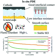 Graphical abstract: A flame-retardant polymer electrolyte for high performance lithium metal batteries with an expanded operation temperature