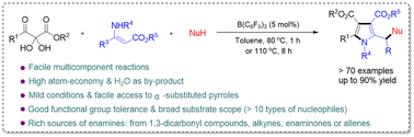 Graphical abstract: Facile synthesis of 5α-functionalized pyrroles via multicomponent reactions of vicinal tricarbonyl compounds, enamines, and nucleophiles
