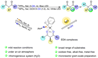Graphical abstract: Visible-light-driven α-hydroxylation of β-dicarbonyl compounds mediated by NaI/NPh3 or NaI/PPh3 in water