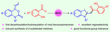Graphical abstract: Regioselective construction of 2-substituted indolines enabled by a rhodium-catalyzed decarboxylation–hydroacylation sequence