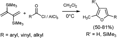 Graphical abstract: A novel cyclization reaction between 2,3-bis(trimethylsilyl)buta-1,3-diene and acyl chlorides with straightforward formation of polysubstituted furans