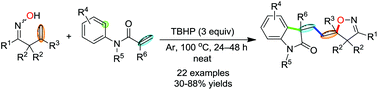 Graphical abstract: Synthesis of isoxazoline-featured oxindoles by iminoxyl radical-promoted cascade oxyalkylation/alkylarylation of alkenes