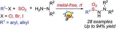 Graphical abstract: Generation of N-aminosulfonamides via a photo-induced fixation of sulfur dioxide into aryl/alkyl halides