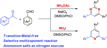 Graphical abstract: Transition-metal-free selective pyrimidines and pyridines formation from aromatic ketones, aldehydes and ammonium salts