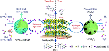 Graphical abstract: Efficient hydrodesulfurization of dibenzothiophene over core–shell Ni/Al2O3@SOD and Mo/Al2O3 composite catalysts