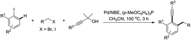 Graphical abstract: Pd/norbornene-catalyzed sequential ortho-C–H alkylation and ipso-alkynylation: a 1,1-dimethyl-2-alkynol strategy