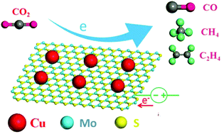 Graphical abstract: Copper nanoparticle interspersed MoS2 nanoflowers with enhanced efficiency for CO2 electrochemical reduction to fuel