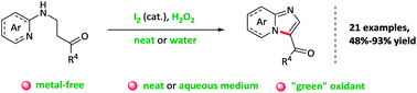 Graphical abstract: I2-catalyzed intramolecular oxidative amination of C(sp3)–H bond: efficient access to 3-acylimidazo[1,2-a]pyridines under neat condition