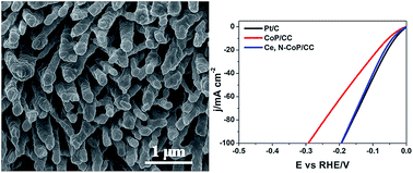 Graphical abstract: Cerium and nitrogen doped CoP nanorod arrays for hydrogen evolution in all pH conditions