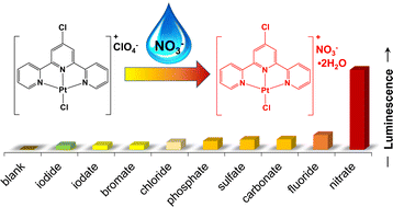 Graphical abstract: Optical sensing of aqueous nitrate anion by a platinum(ii) triimine salt based solid state material