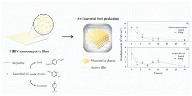 Graphical abstract: Green active food packaging films based on nanocomposites of PHBV/sepiolite/essential oils