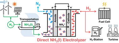 Graphical abstract: Direct electrolysis of liquid anhydrous ammonia for continuous production of high-purity, pressurized hydrogen at ambient temperature