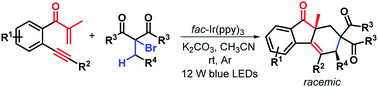 Graphical abstract: Visible-light photocatalytic bicyclization of β-alkynyl propenones for accessing diastereoenriched syn-fluoren-9-ones