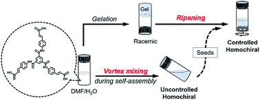 Graphical abstract: Towards homochiral supramolecular entities from achiral molecules by vortex mixing-accompanied self-assembly