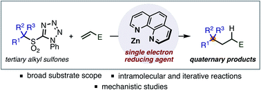 Graphical abstract: Synthesis of quaternary centres by single electron reduction and alkylation of alkylsulfones