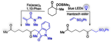 Graphical abstract: Synthetic utility of functionalized alkylsilyl peroxides for Fe-catalyzed and visible-light-promoted radical transformation