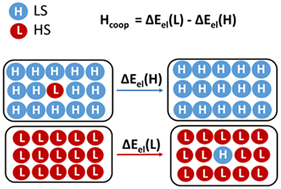 Graphical abstract: Quantification of the thermodynamic effects of the low-spin – high-spin interaction in molecular crystals of a mononuclear iron(ii) spin crossover complex.